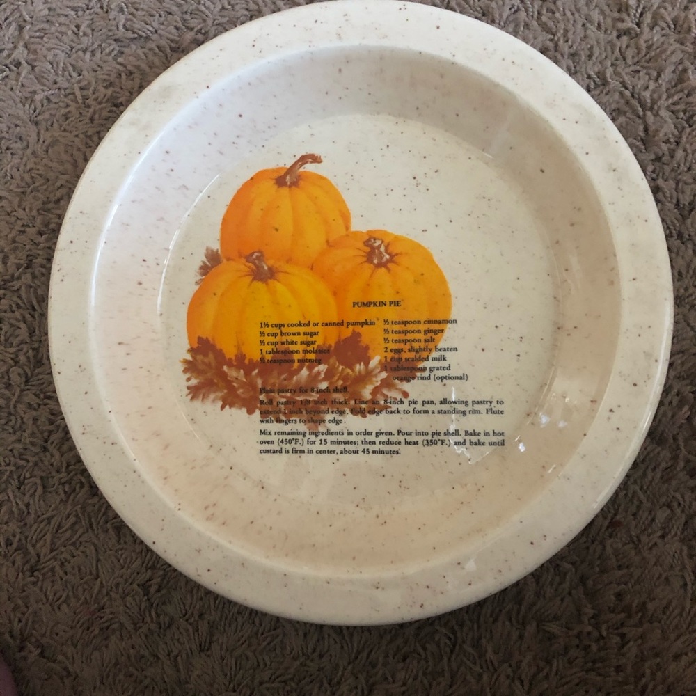 NWOT - Ceramic Pie Pan - Pumpkin Pie Recipe